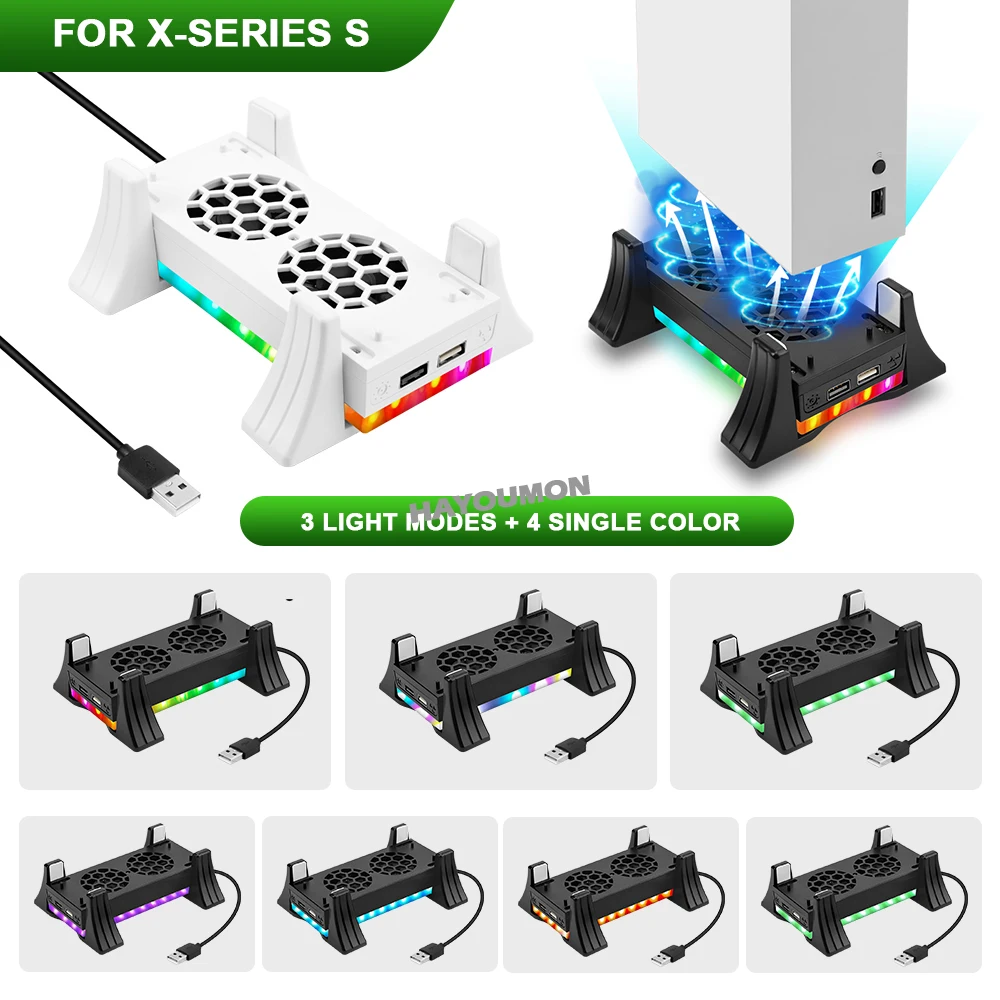 Console Cooling Fan - ที่วางคอนโซลเกมสีขาว พร้อมพัดลมระบายความร้อน ปรับได้ 3 ระดับ ระบบระบายความร้อนพร้อมไฟสี