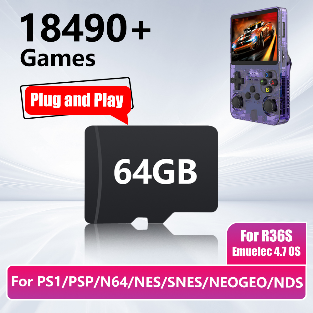 Gaming Console Psp - การ์ดเกม 64GB สำหรับคอนโซลเกม R36S พร้อมเกม 18490+