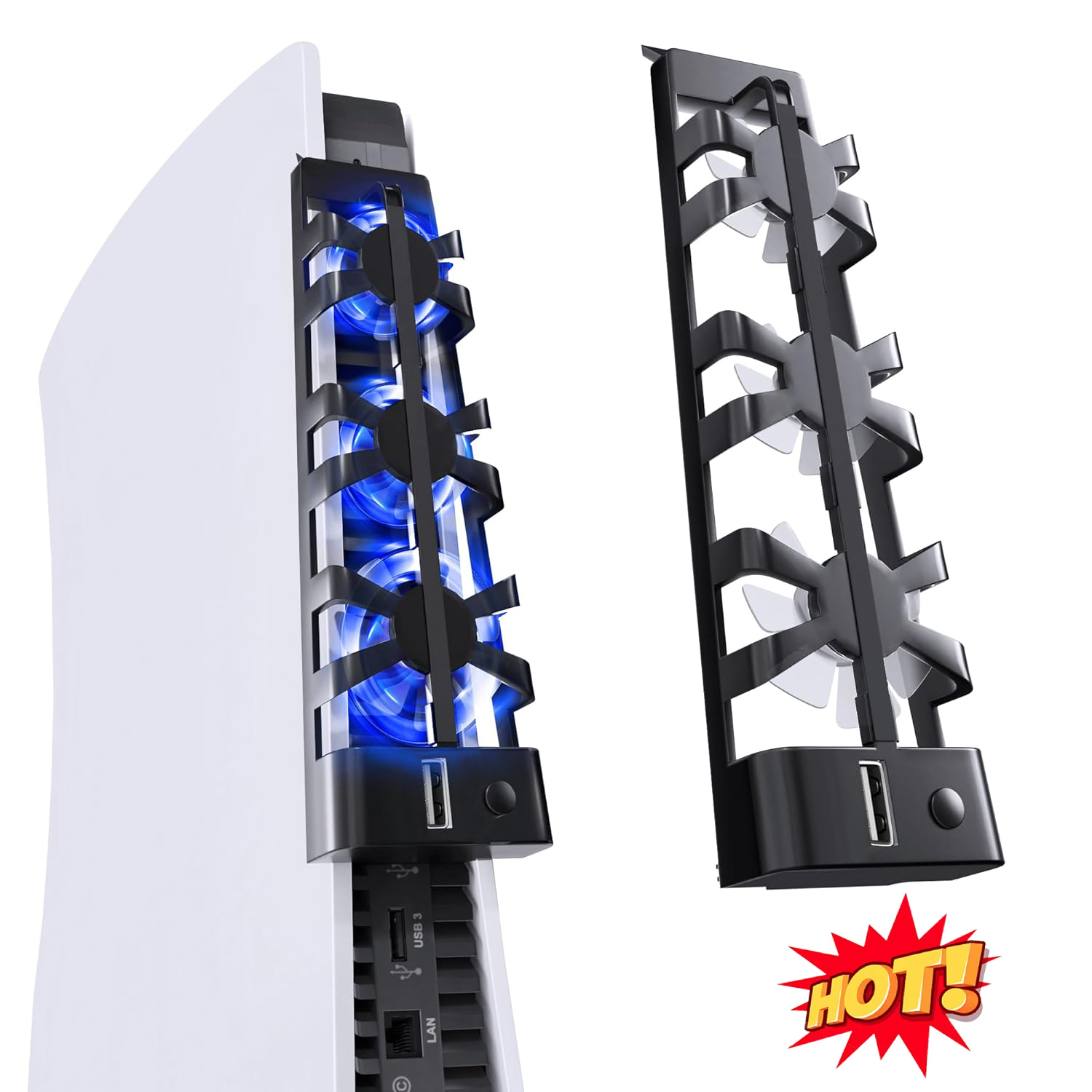 Console Cooling Fan - พัดลมทำความเย็นคอนโซลดิสก์ PlayStation 5และดิจิตอลพัดลมเงียบความเร็วสูงพร้อมไฟ LED สำหรับอุปกรณ์ PS5